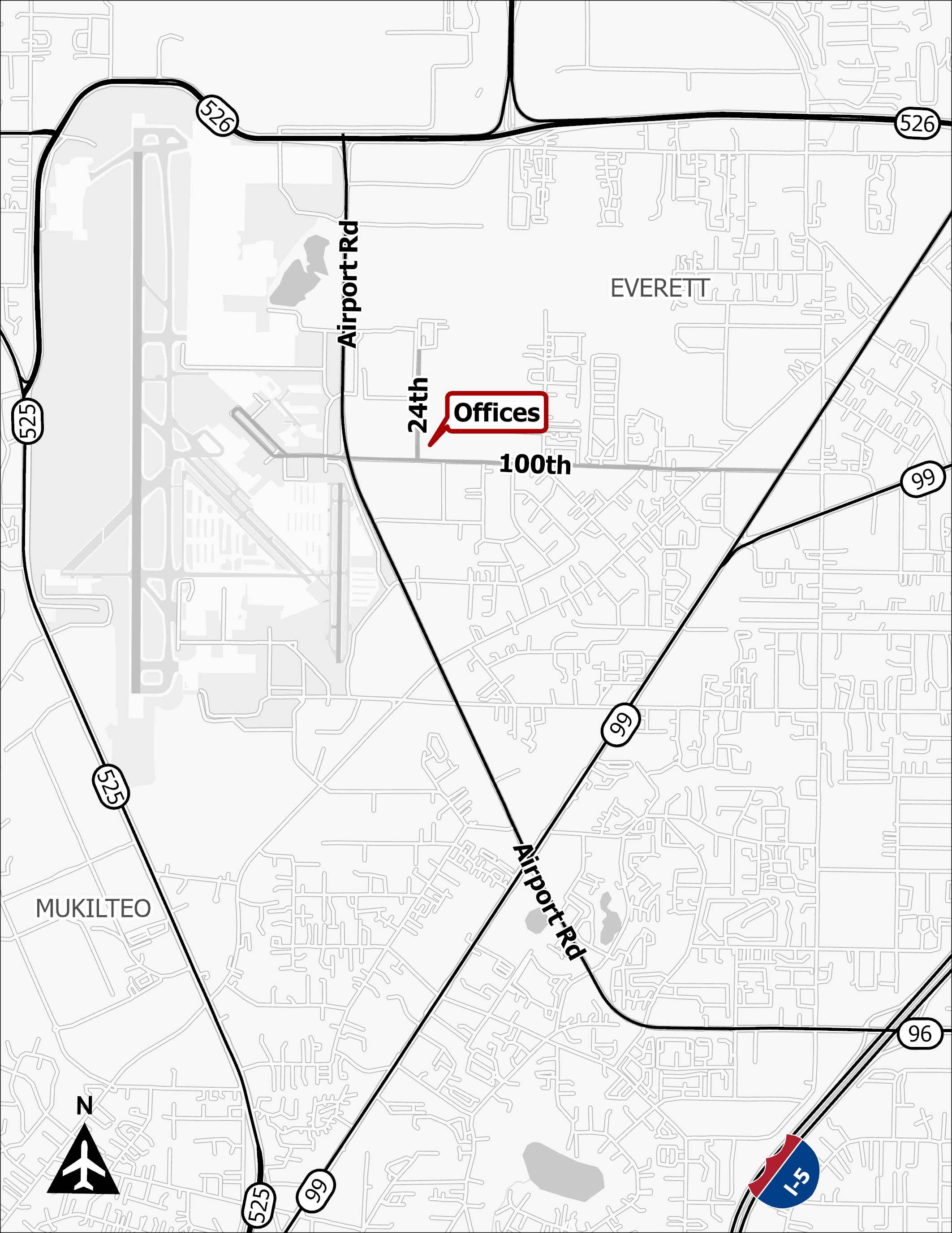Map highlighting the location of Paine Field Administration offices as of Feb. 24, 2025